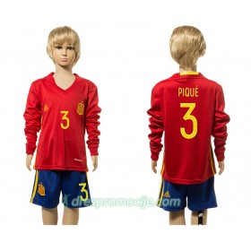 Španjolska Dres Pique 3 Dječji Domaći 2016 Dugim Rukavima